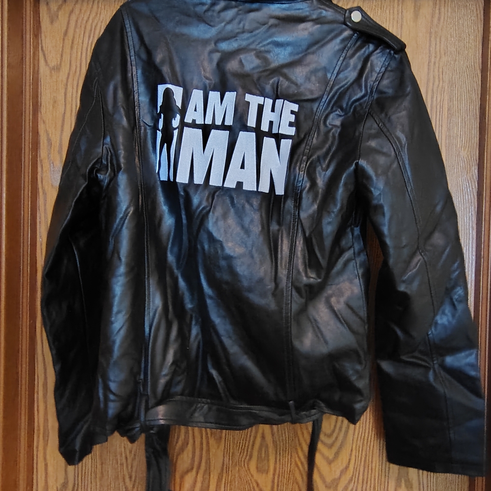 Black Leather Jacket with Bold Statement